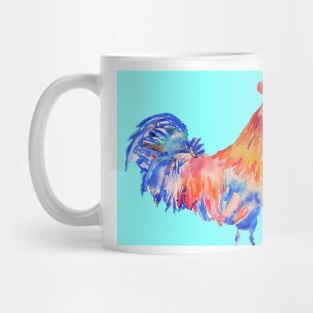 Rooster Chicken Watercolor Painting on Aqua Mug